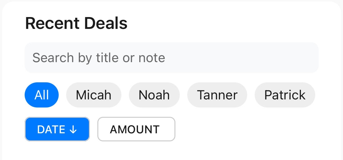Recent Deals Filter Example