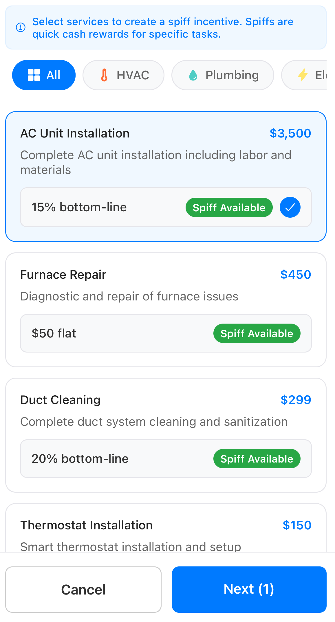 TeamBuyIn spiff management interface displaying performance incentives and reward tracking for contractor teams
